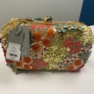 Beaded floral and Gold Clutch/crossbody bag